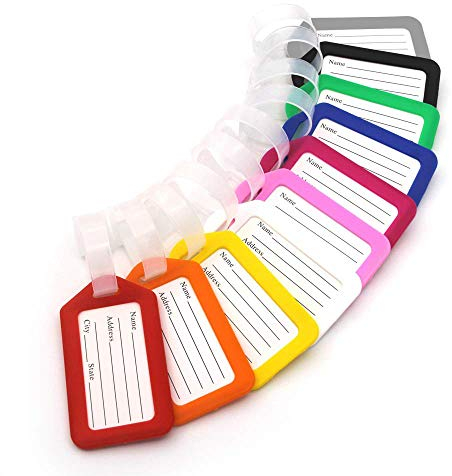 Lot de 10 étiquettes de bagage en plastique avec cordon, 8,6 x 4,8 cm, étiquettes d'identification imperméables pour valises d'avion