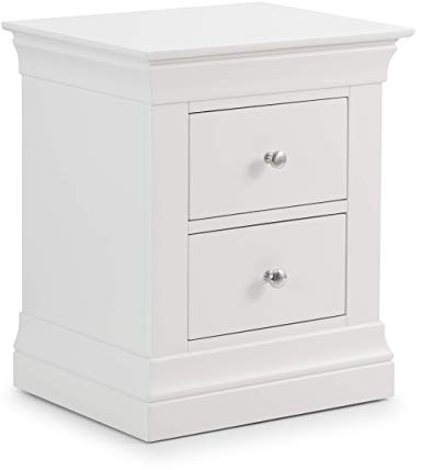 Julian Bowen Clermont 2 Drawer Bedside, White | French Inspired Nightstand for Bedroom, Pine, No Assembly Needed, Practical Storage End Table