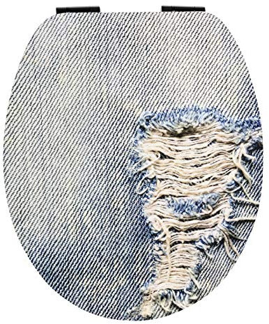 SITZPLATZ WC-Sitz mit Absenkautomatik, Dekor Denim Blue, Soft-Touch Toilettensitz mit Holz-Kern, ovale O Form, Fast-Fix Schnellbefestigung, Toilettendeckel matt, 40697 0