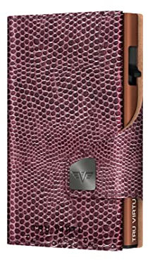 Tru Virtu® Karten-Portemonnaie Click & Slide I Kreditkartenetui I Kartenetui-RFID-NFC-Schutz I Geldbörse aus echtem italienischen Leder I Geldbeutel I Slim Wallet (Iguana Glossy BlackBerry/Brown)