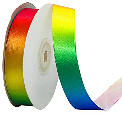22 m Satinband, Schleifenband Satin Geschenkband zum Basteln, Polyester Stoffband Dekoband 2cm Breit, Regenbogen Farbe Geschenkbänder Ringelband Grosgrain für Geschenkverpackung