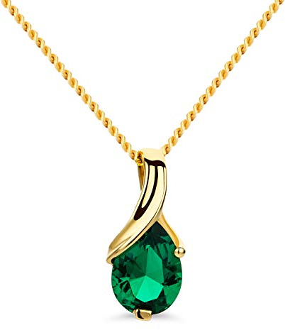 OROVI – Kette Damen aus 14 Karat (585) Gelbgold mit ovalem Smaragd im Tropfenschliff (0.62 ct) – Filigrane Edelstein Halskette Damen mit Anhänger – Goldkette Allergenfrei & handgemacht (45 cm)