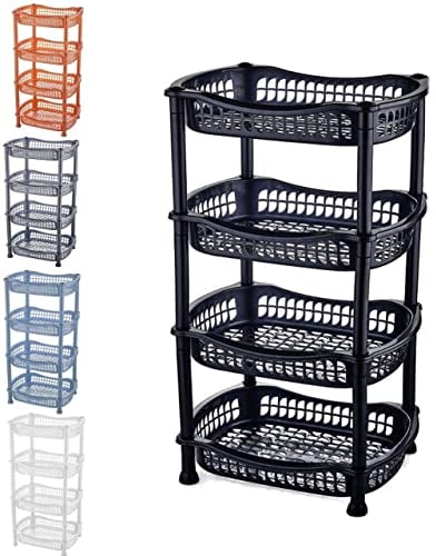 A406 4 TIER VEGETABLE FRUIT STORAGE BASKET RACK KITCHEN UTILITY STACKING STACKABLE (Black)