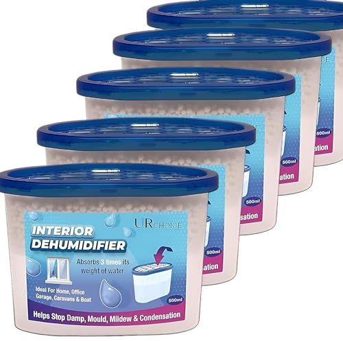 UR CHOICE 500ML Dehumidifier Pack of 5 | Moisture Absorber & Condensation Remover | Damp & Mould Control for Home, Kitchen, Wardrobe, Bedroom, Bathroom, Caravan, Office, Garage, Basement