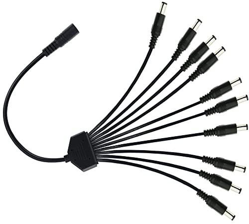 GINTOOYUN DC Power Splitter Cable 1 Female to 10 Male 5.5mm X 2.1mm, DC Splitter Adppter Surveillance Camera Cable Extension Cord for Security Camera, LED Strip Light 0.7m (1 to 10 Way)
