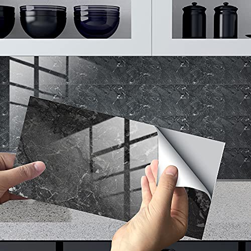 HORIWE Fliesenaufkleber Marmorierung 12x6 Inch Wandfliese Aufkleber 24 Stück PVC Fliesensticker Fliesen Folie Selbstklebende Tapete Wasserdicht Wandaufkleber für Küche, Schrank, Möbel, Tisch