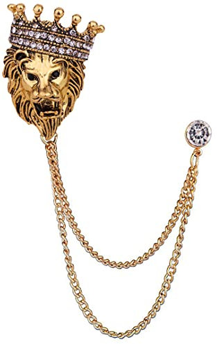 Broche rétro en forme de tête de léopard, couronne de lion, broche en cristal, collier de tête d'animal cool pour homme, broche de costume pour homme, broche de corsage en métal, alliage de strass,