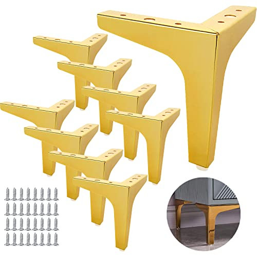ASelected Lot de 8 Pieds de Canapé Or Metal 15 cm, Pieds de Table Basse Métal Charge Jusqu'à 600 KG Pied de Meuble Doré, Support de Table en Fer Forge/Sofa, Pied pour Meuble TV, Placard