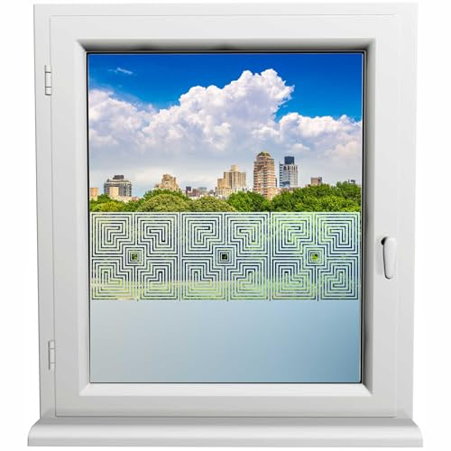 Kiwistar UG Glasdekorfolie - 70 cm lang - Ornament eckig Fensterfolie Sichtschutzfolie Milchglas selbstklebend für Bad Dusche Badfenster blickdicht Büro Terasse Klebefolie