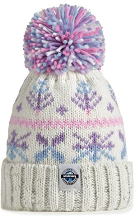 Pastel Ice Crystal Nordic Knit Super Bobble Hat Purple White