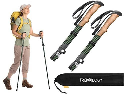 TREKOLOGY TREKZ SE 2-teiliger Faltbarer Trekkingstock – ultraleichte, einklappbare Wanderstöcke für Herren, Damen & Senioren mit Verstellbarer Höhe – Nordic Walking Stöcke zum Backpacking & Campen