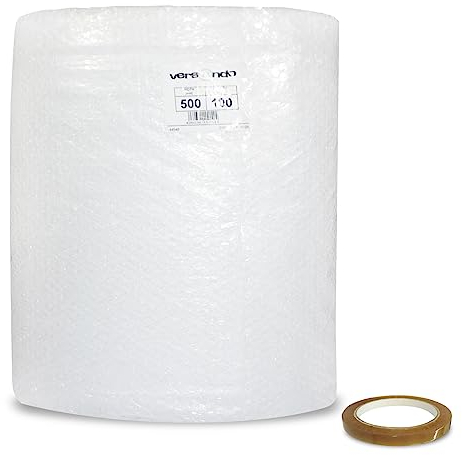 versando Premium Luftpolsterfolie extra stark 100m x 0,5m Versand, Verpackung, Umzug Noppenfolie Bubble Wrap LPF Rolle und versando Klebeband 19mm x 66m