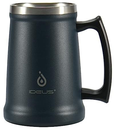 Ideus Isolierter Bierkrug aus Edelstahl, doppelwandig, für Bar, Trinkgeschirr, Metall-Bierbecher mit großem Griff, 710 ml, Marineblau