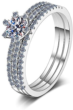 Whoiy Große Ringe, Trauringe Silber 925 3 Ringe mit Steinen Größe 58 (18.5) 1ct Moissanit Antragsring für Frauen