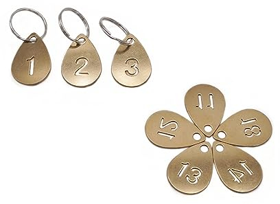 NanTun Brass Droplet Shape Key Tags with Ring, Hollowed Number ID Tags Key Chain, Numbered Key Rings - 1 to 10