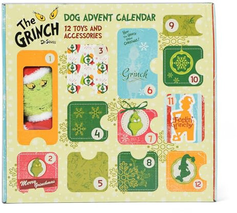 Dr. Seuss for Pets How The Grinch Stole Christmas Dog Advent Calendar with 12 Surprise Toys and Accessories | Dog Stocking Stuffers, Dog for Dogs