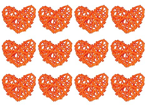 sourcing map 12 Stück Herz Deko Rattan Deko, 5 cm Fensterdeko Hängend Styropor Herz Kranz Natürlich Wicker Türdeko Haustür für Valentinstag Dekoration Hochzeit, Orange