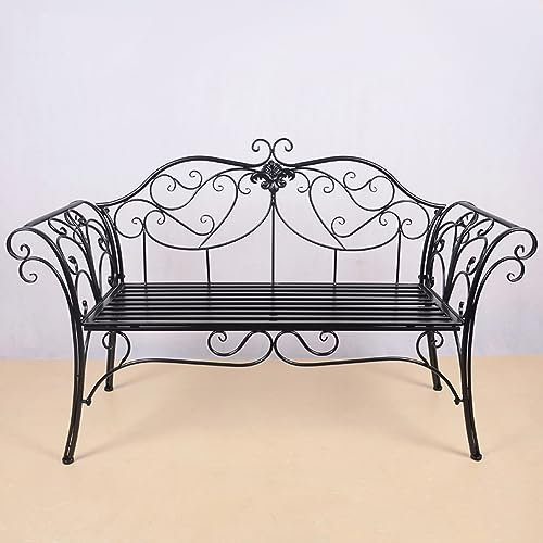 SBCC Wrought Iron Garden Chairs, Outdoor Park Chair Bench Lounge Chair For Balcony, Patio, Porch (Color : Svart)
