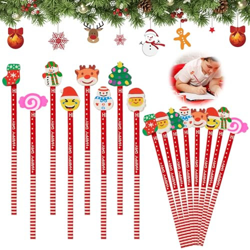 Weihnachtsstifte, 32 Stück Bleistift Weihnachten, Holz Bleistift mit Radiergummi Kinder, Weihnachten HB Bleistift Set, Weihnachtsmann Bleistifte Kinder Mitgebsel Party Geschenk(Zufälliger Stil)