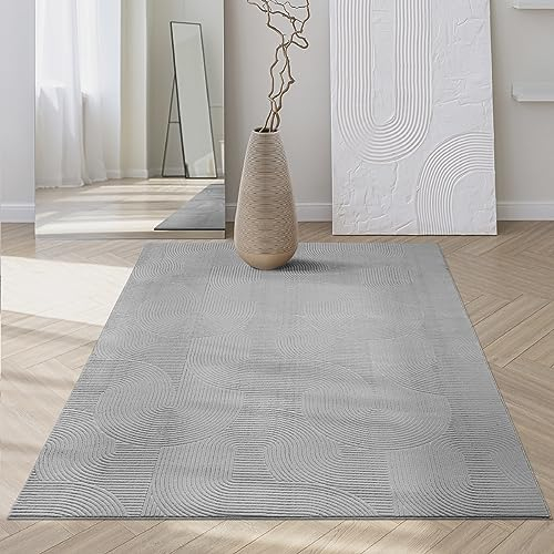 Mia´s Teppiche Rosy - stilvoller 3D Teppich mit Anti-Rutsch-Rücken, flauschig, rutschfest und pflegeleicht, Grau, 140 x 200 cm