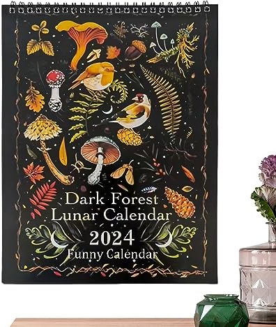 tongfeng 2024 Dark Lunar Calendar - Wandkalender 2024 | Dark Lunar Wand-Tier Kalender Mit 12 Original-Illustrationen | Monatskalender Art Deco Für Zuhause Und Büro