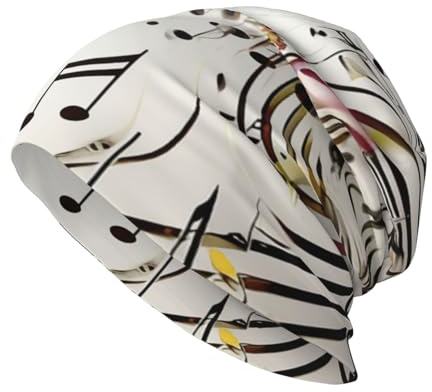 Dwrepo Beanie-Mütze mit Musiknoten-Aufdruck, warm, Winter, Strickmütze, lässig, modisch, für Damen und Herren, Schwarz, Einheitsgröße, Schwarz, Einheitsgröße