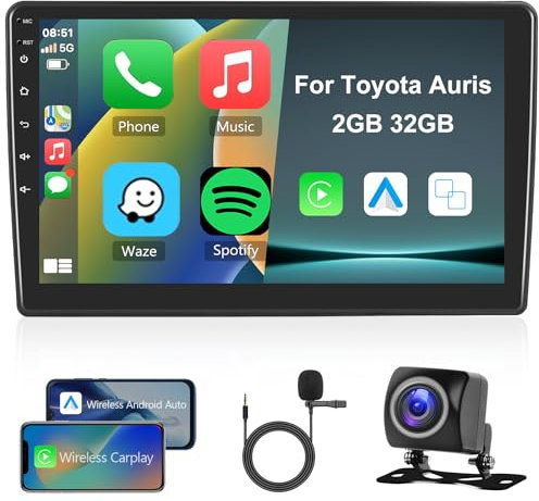 Hodozzy 2G 32G Android Radio para Toyota Auris 2006-2011 Carplay Android Auto 10 Pulgadas Pantalla Táctil Radio GPS MirrorLink HiFi WiFi Bluetooth Radio FM RDS Cámara 2 DIN Pantalla para Toyota Auris