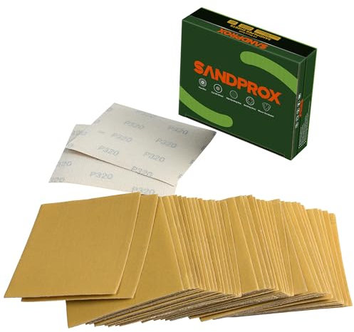 SANDPROX Schleifpapier, 1/4 Zoll, 40 Stück, 11,4 x 14 cm, Klett-Schleifpapier, Körnung 320, 1/4 Blatt Schleifpapier für Handschleifer, Schleifpapier für Holz, Metall, Automobil