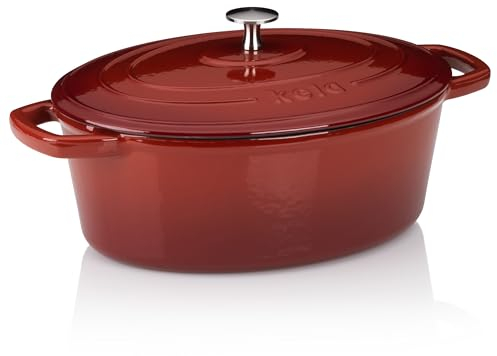 kela Cocotte en fonte ovale 4 litres, Dutch Oven CALIDO, Cuve en fonte à induction avec couvercle, émaillée, rouge