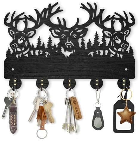 MAYJOYDIY Hölzern Hirschmotiv Garderobenständer Waldtier Schlüsselhalter Für Die Wand Tier Wandhaken 30x20cm Baumhaken 5 Haken Aus Legierung Für Eingangsbereich Wohnzimmer Bauernhaus