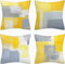 TIDWIACE 4er Set Kissenbezug Deko, Kissenhülle Dekokissen Leinen Natur Landhausstil Dekorative Sofakissen Leinen Kissenbezüge Luxus Decor für Sofa Wohnzimmer Zierkissen (Gelb Grau, 40 x 40 cm)