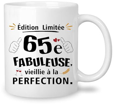 Yufansd 65 Ans Cadeaux d'anniversaire Tasse pour Homme/Femme Souvenir/Cadeau pour 65ème Maman Papa Grands-parents Tante Oncle Nounou Marraine Parrain Anniversaire Mug Céramique 350 ML (65)