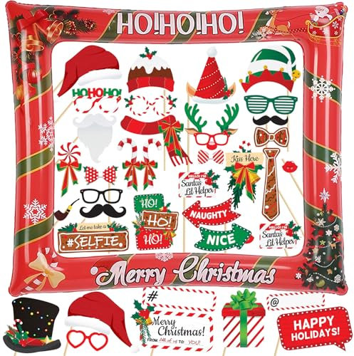 Weihnachten Aufblasbare Fotorahmen 39 STK. Foto Requisiten Weihnachtsdeko Fotobox Accessoires Weihnachtsmann Foto Rahmen Rot Fotorequisiten Foto Booth Props