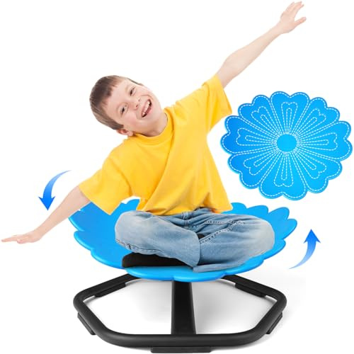 TERRAMUS silla giratoria floral para niños, asiento de 360°, silla oscilante para sentarse y girar, juguetes de equilibrio sensorial, para autismo y TDAH, equipo de juego