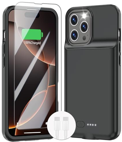 GIN FOXI Battery Case for iPhone 16 Pro Max, Fast Charging Case Charger 8500mAh Ultra-Slim Lightweight Battery Pack Rechargeable Anti-Fall TPU Juice Box for iPhone 16 Pro Max (6.9 inch) Black