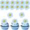 ALEGRE Essbare Gänseblümchen Tortendeko Blumen,48 Stück Essbare Blumen für Torte Taufe,Esspapier Kuchendeko Blumen,Essbare Blüten Torten Deko,Blau Gänseblümchen Cupcake Deko Essbar,Blumen Cake Topper