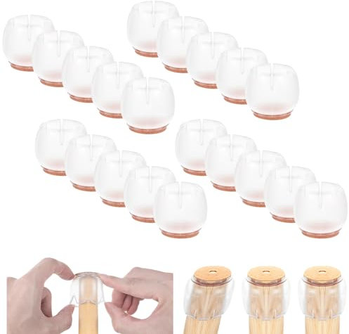20Pcs Chair Leg Protectors Floor Protectors for Hardwood Floors, PVC Silicon Chair Leg Caps Covers with Felt Pads, Transparent Furniture Leg Feet Floor Protectors