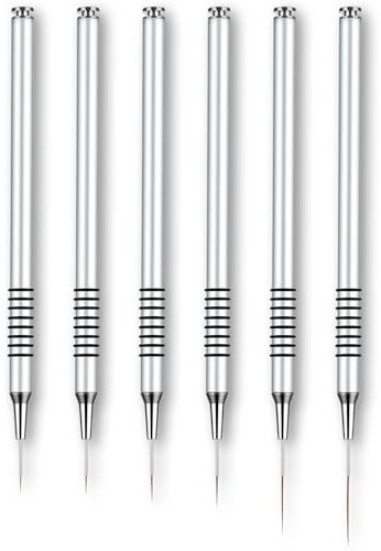Long Line Nailart Brush 6pcs Silver Nail Art Design Brush Striping Thin Long Lines Dotting Drawing Pen Uv Gel Polish Painting Metal Handle Striper Brushes Size 5/7/9/11/20/25mm
