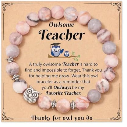 Yeomju 1 Stück Eulenarmband Damen Natursteine Mit Eulenanhänger Bedeutungsvolles Schmuckstück Geschenk Mit Karte Für Frauen Und Mädchen