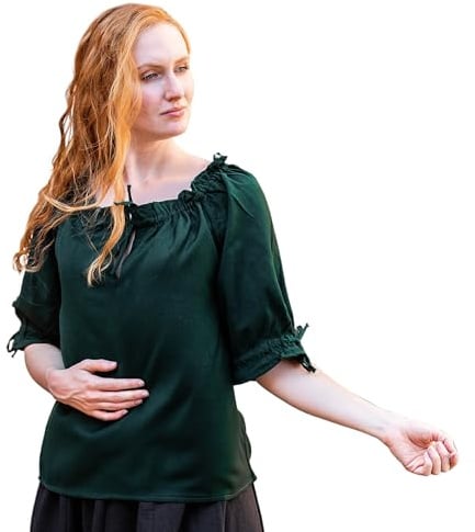 Leonardo Carbone® Damen Bluse Vera | Schulterfrei | Schnürung | Karneval, Halloween, Cosplay, LARP, Mittelalterbluse, Tunika, Kostüm, Festival, Event | 100% Baumwolle Grün S