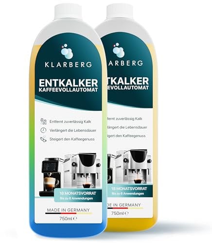KLARBERG® Descalcificador automático adecuado para DeLonghi, Siemens, Philips, Nespresso, Melitta, Sage, etc. - Descalcificador líquido universal para cafeteras - 2 x 750 ml