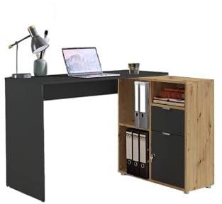BMG Möbel Eckschreibtisch Leni, Homeoffice Schreibtisch (Anthrazit/Artisan Eiche)