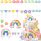 38 PCS Cake Topper, Tortendeko, Regenbogen Ballon Sterne Blumen Cupcake Topper, Bunte Ballon Tortendeko, Regenbogen Torten dekos, Kuchendekoration für Hochzeit Geburtstag Babyparty