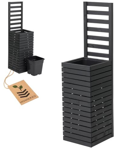 Pflanzkübel mit Rankgitter Spalier mit Pflanzkasten Blumenkasten aus Holz für Garten Balkon Terrasse Hochbeet mit 18L Kunststoff-Pflanzeneinsatz (horizontal-anthrazit, 36x36x80 H140)