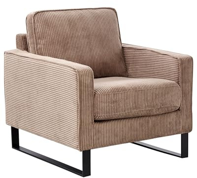 Beliani Sessel Beige Cord Retro mit Armlehnen aus Edelstahl | Stoff, Gerade, Schaumstoff-Füllung, Wellenfederung, Sitzhöhe 44 cm, Belastbarkeit 200 kg, 79 x 85 x 82 cm