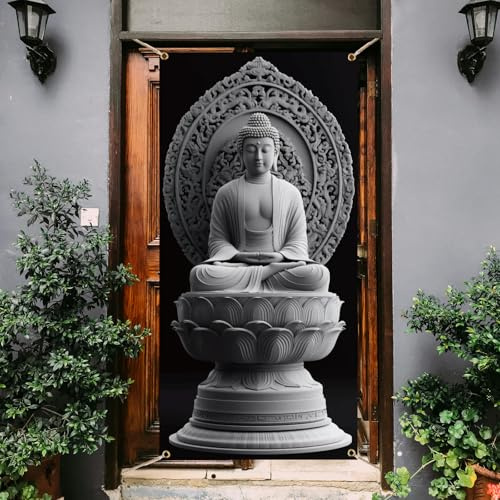arricraft Türabdeckung Aus Polyester Mit Buddha Muster 1 Stück Zen Mandala Buddhistisches Thema Hintergrund Banner Dekoration Für Drinnen Und Draußen Veranda Heimdekorationszubehör
