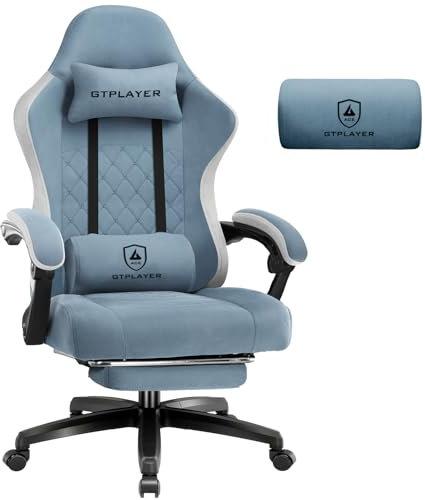 GTPLAYER Gaming Stuhl Stoff, Gaming Sessel mit Taschenfederkissen, ergonomischer Drehstuhl, Gamer Stuhl mit Fußstütze150 kg Belastbarkeit, hellblau