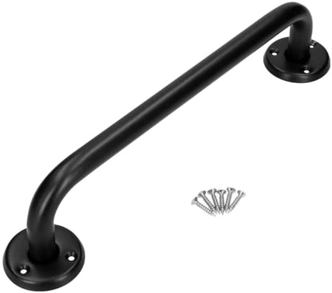 Bathroom Grab Bar for Elderly, Disabled, Seniors - 200 mm Black Safety Handrail with Fixings - Powder Coated Steel Anti-Slip Mobility Support Handle for Shower, Bath, Toilet, Stairs, Home, Care