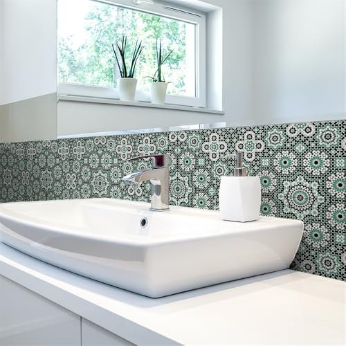 Azulejos Adhesivos 15X15CM Verde Menta Vinilos Cocina Azulejos Vinilos Para Baños Losetas Vinilo para Paredes Suelo Vinilo Autoadhesivo para Cocina