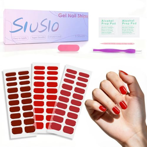 SIUSIO 3 Stück halbhärtete Gel Nagelfolien Himbeerrot UV Gel Nagelaufkleber für Frauen und Mädchen perfekt für Valentinstag und Weihnachten Salon Qualität Nageldesign
